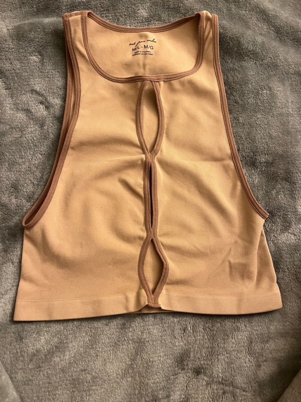 Urban Outfitters Tan Cutout Cropped Tank Top